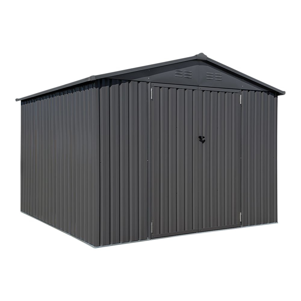 Double Swing Door Outdoor Metal Storage Shed with Sloped Roof, Charcoal, 10-ft x 10-ft B0X1 - product image 1