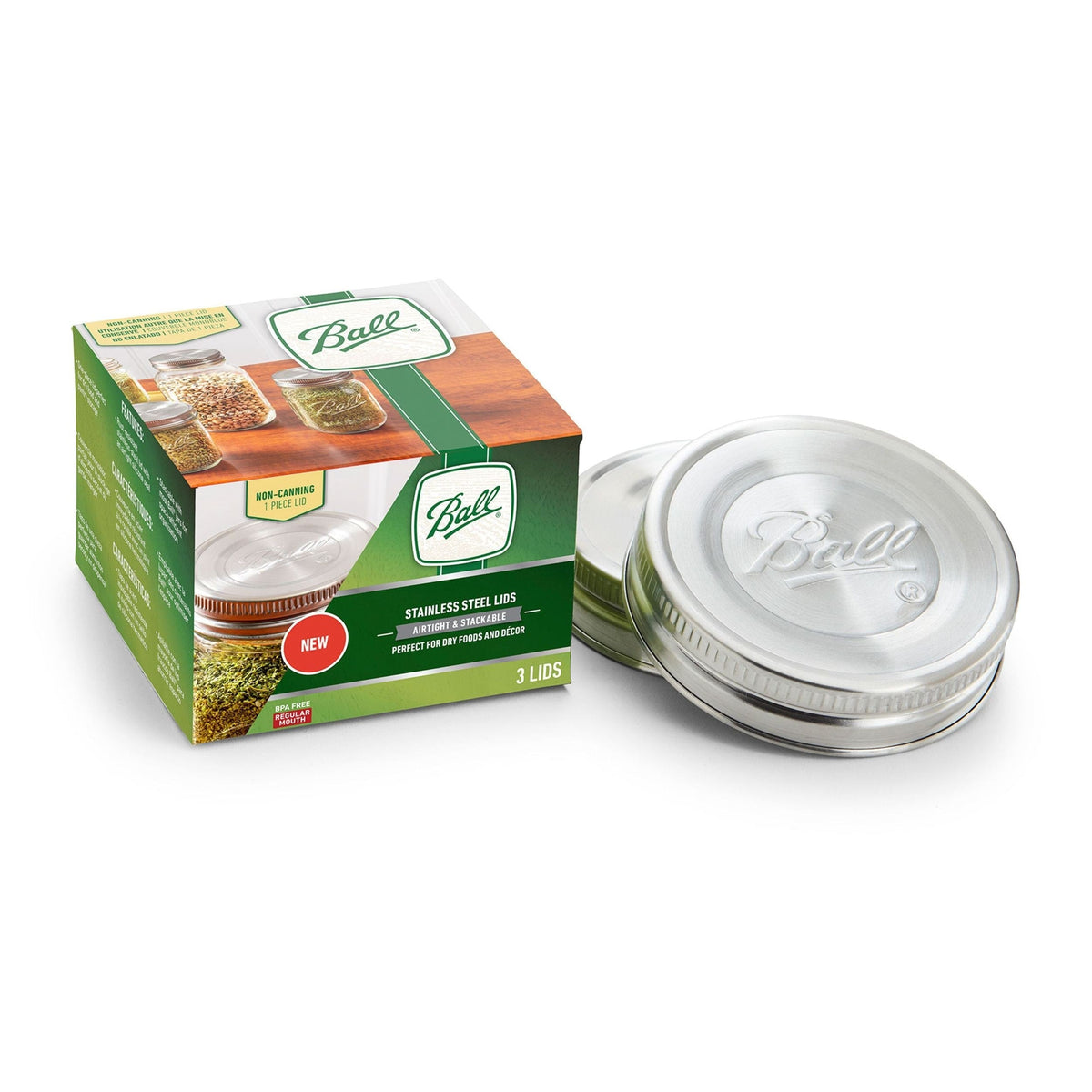 BALL Regular Mouth Stainless Steed Lids, Rust-Resistant, 3-pk J1S9 - product image 1
