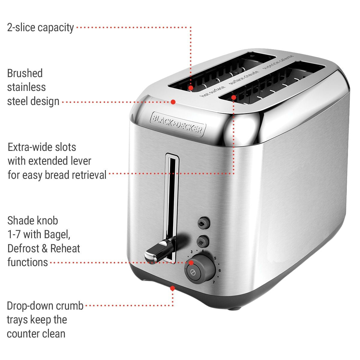 Kitchen Tools Extra Wide Slots Toaster with 7 Settings, Stainless Steel, 2-Slices Q6O3 - product image 3
