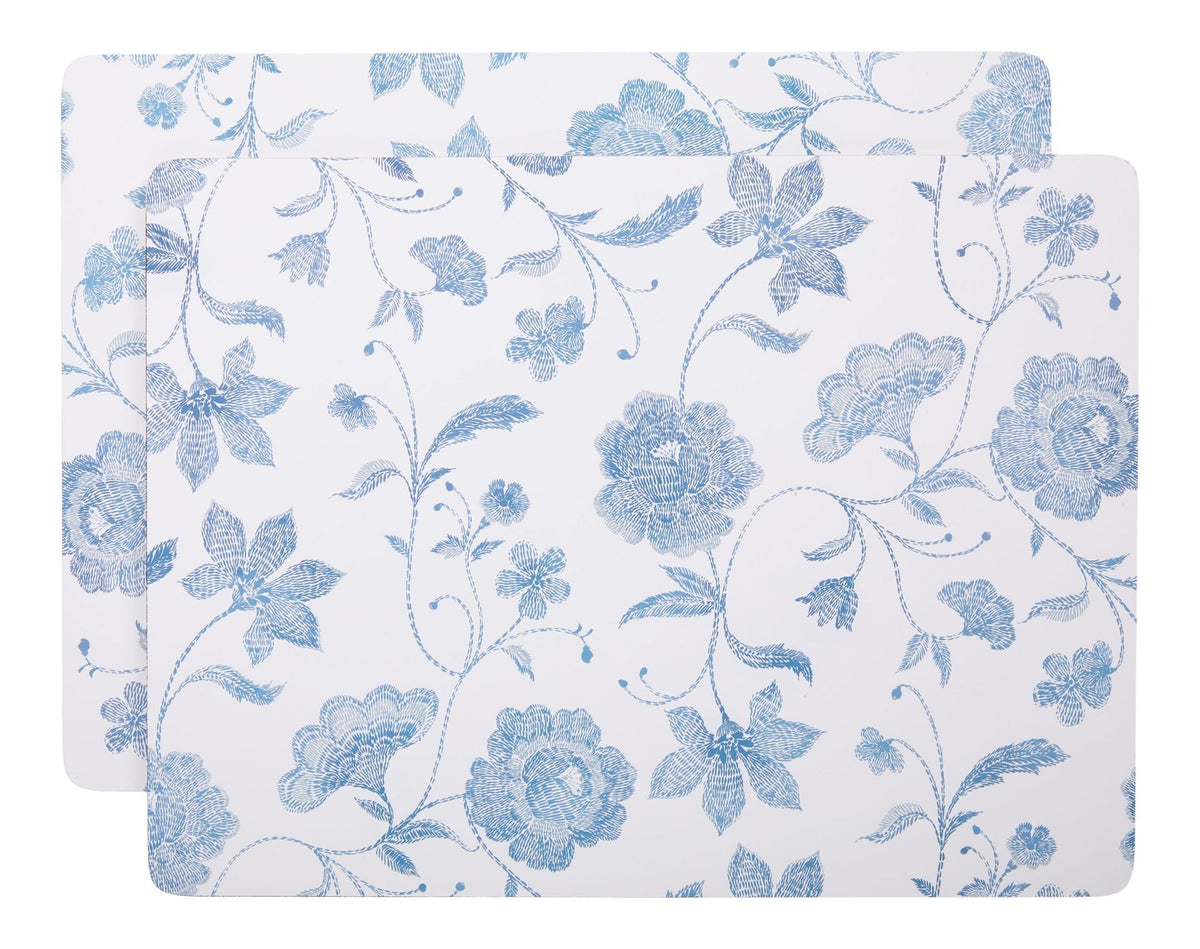 Blue Floral Rectangle Cork Placemat Set, Multi-Coloured, 11-in x 15-in, 2-pk N1F2 - product image 1