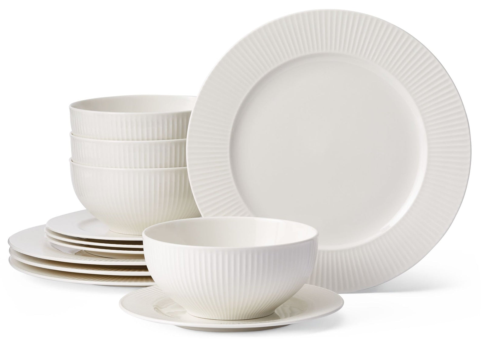 Highbury Ribbed New Bone Dinnerware Set, Serves 4, 12-pc, White T1B3 - product image 1