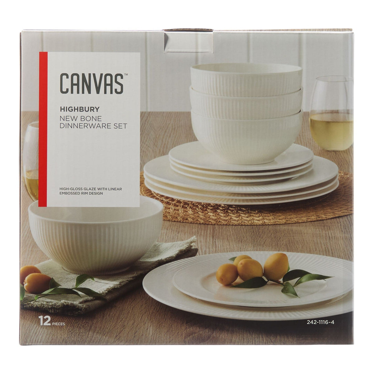 Highbury Ribbed New Bone Dinnerware Set, Serves 4, 12-pc, White T1B3 - product image 3