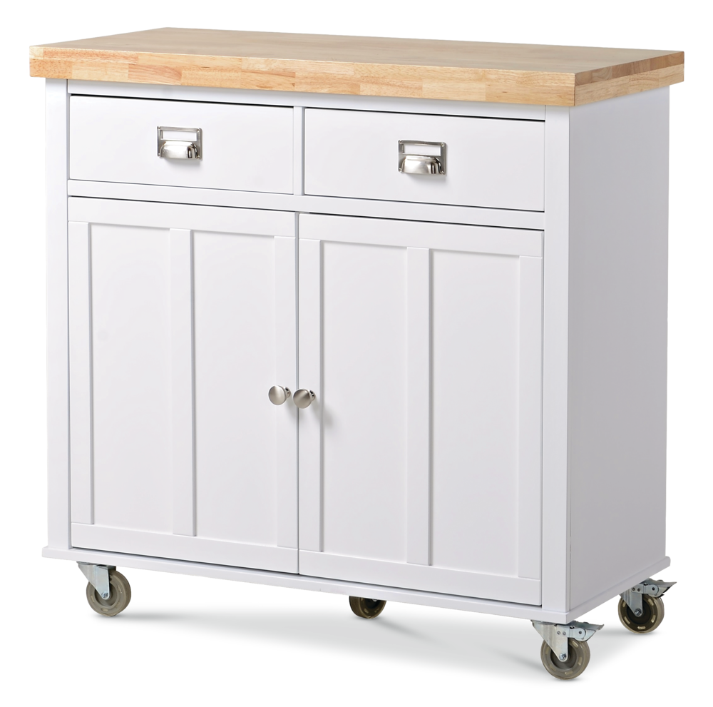 Mayfield Wood Top Kitchen Utility Storage Cart/Island With Locking Wheels, White Y1E8 - product image 1
