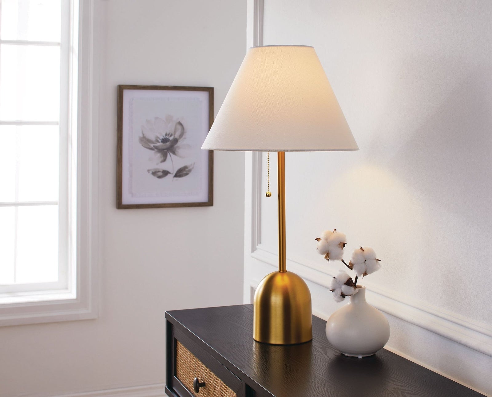 White Linen Cone Shade Table Lamp, 22-in, Antique Brass Z1H9 - product image 4