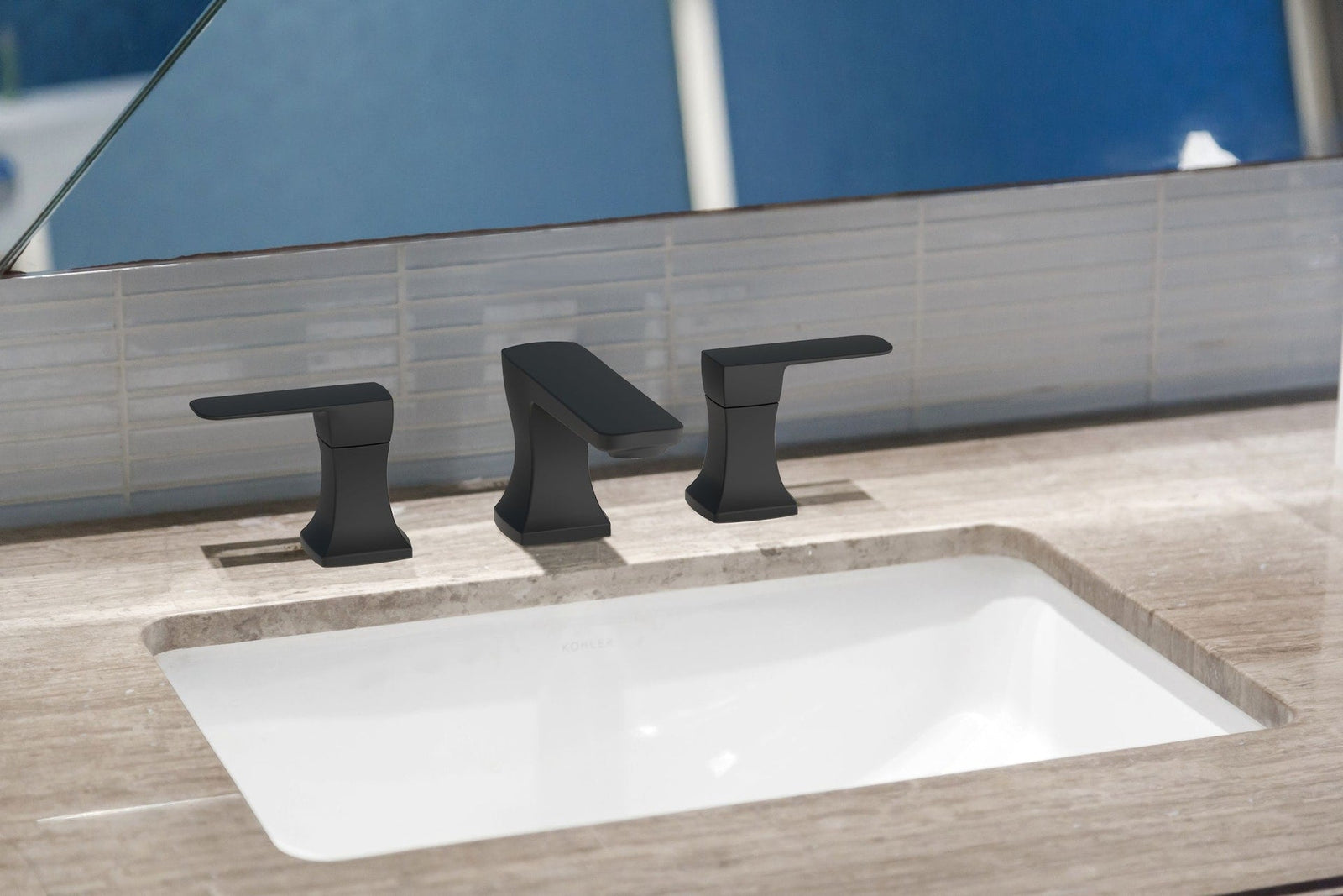 Aztek Double Handle Widespread 8-in Centreset Bathroom Sink Faucet with Pop-up Drain, Matte Black A5X6 - product image 2