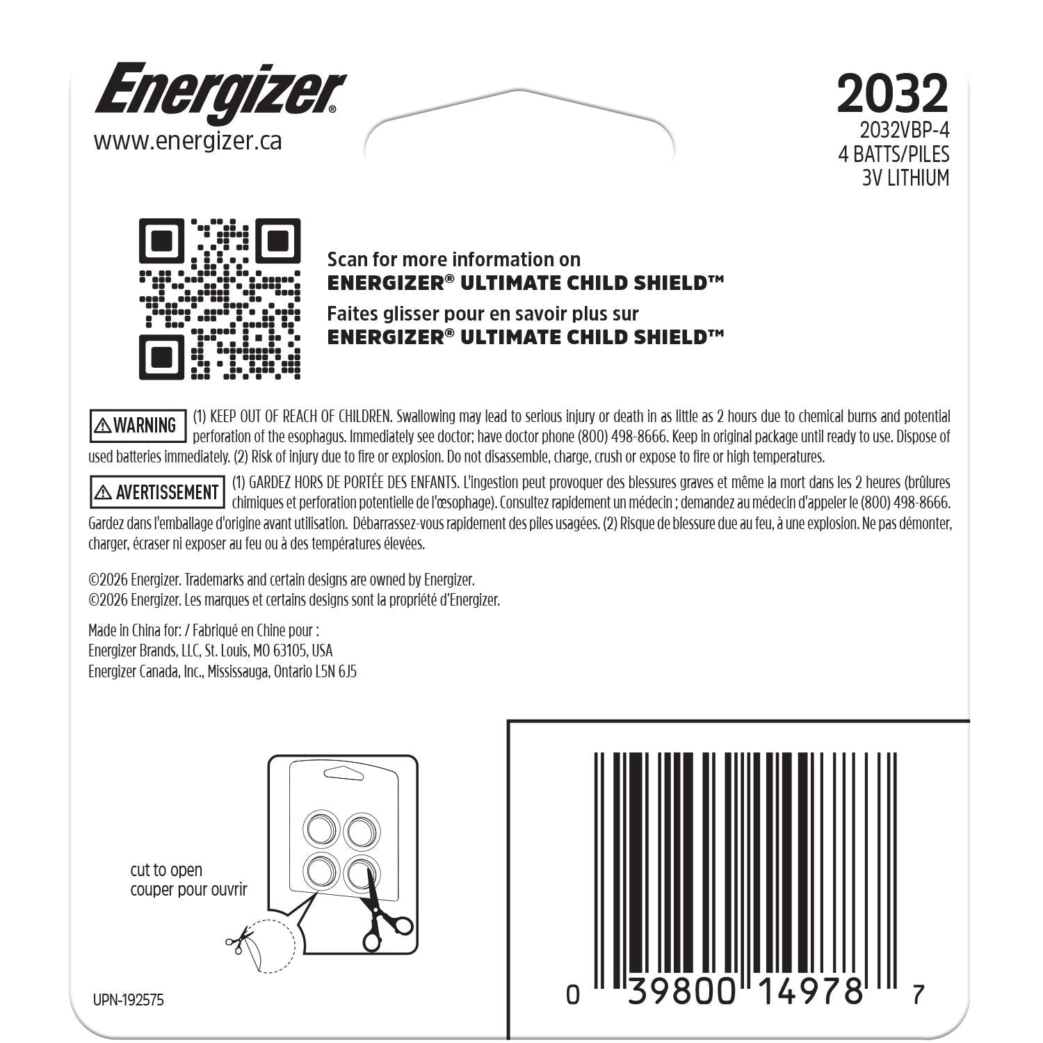2032 Child Shield Lithium Battery, 4-Pack K2A7 - product image 2