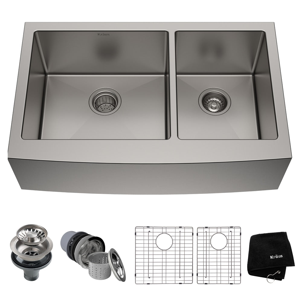 Standard PRO Apron Front Farmhouse Stainless Steel Double Bowl Kitchen Sink, 33x21x10-in M6K1 - product image 1