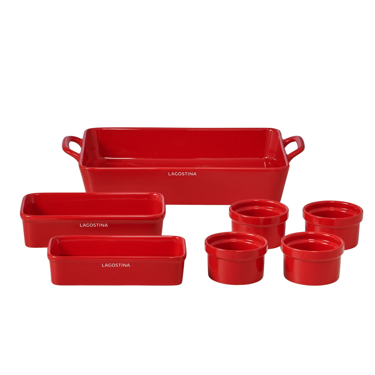 Stackable Red Ceramic Bakeware Set with Handles, 7-pc R0Y5 - product image 1
