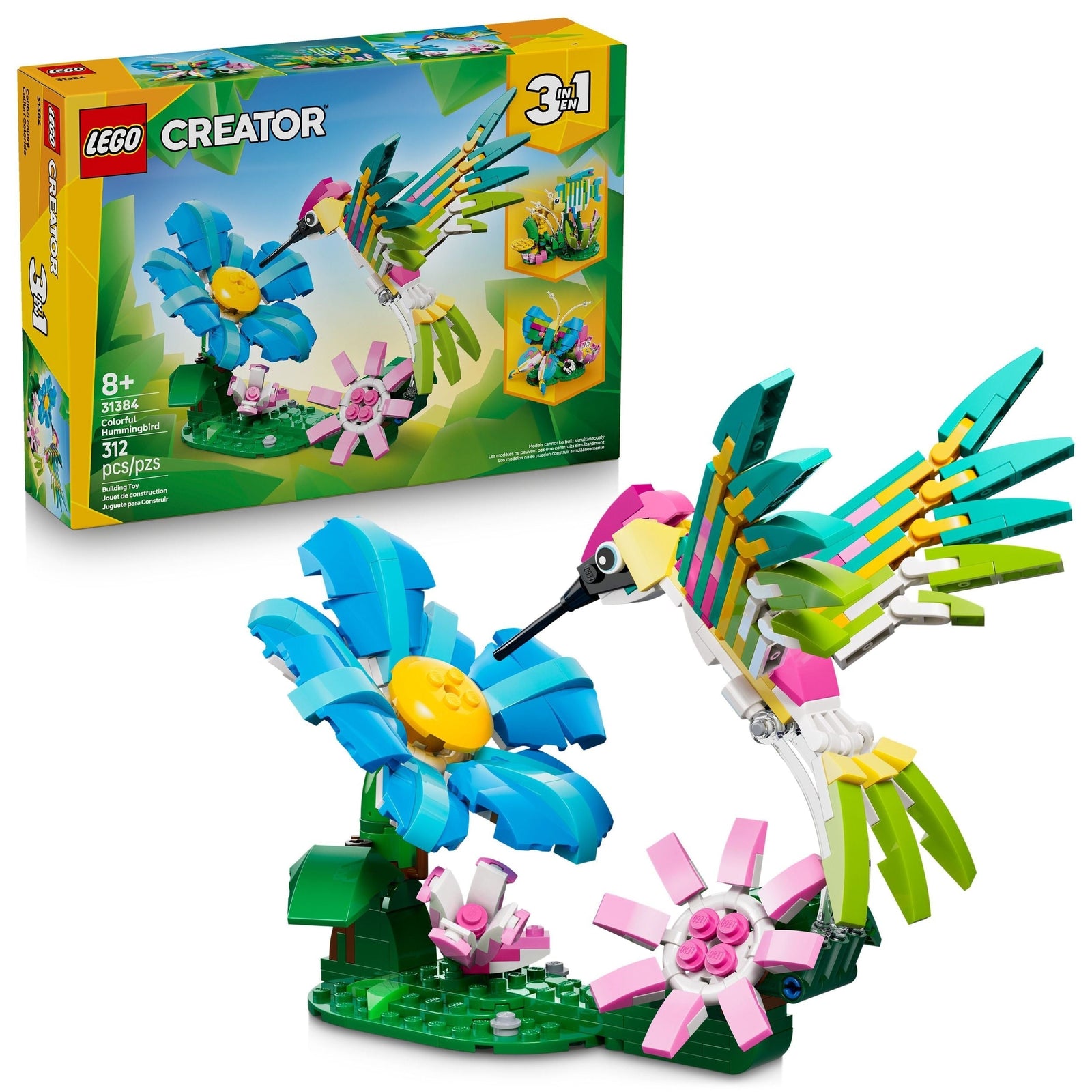Creator 3-in-1 Wild Animals: Colourful Hummingbird Toy Building Set - 31384, 312-pcs, Ages 8+ C1Q8 - product image 1