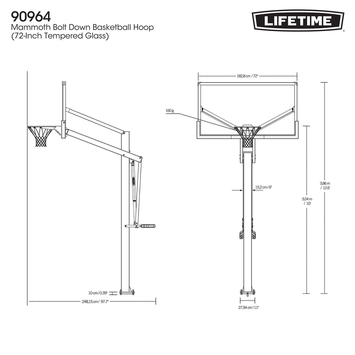 Mommoth Bolt Down Basketball Hoop with 72-in Tempered Glass L4W2 - product image 8