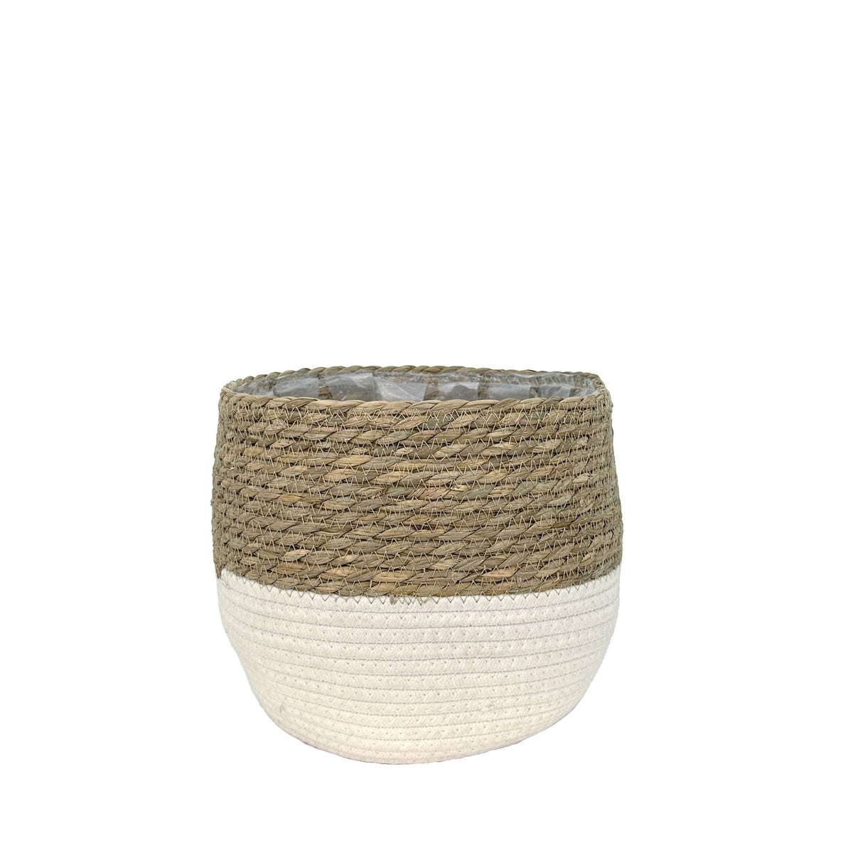 Weave Cotton Jute Round Basket Planter with Leaf-Proof Plastic Lining, 6-in V2R9 - product image 1