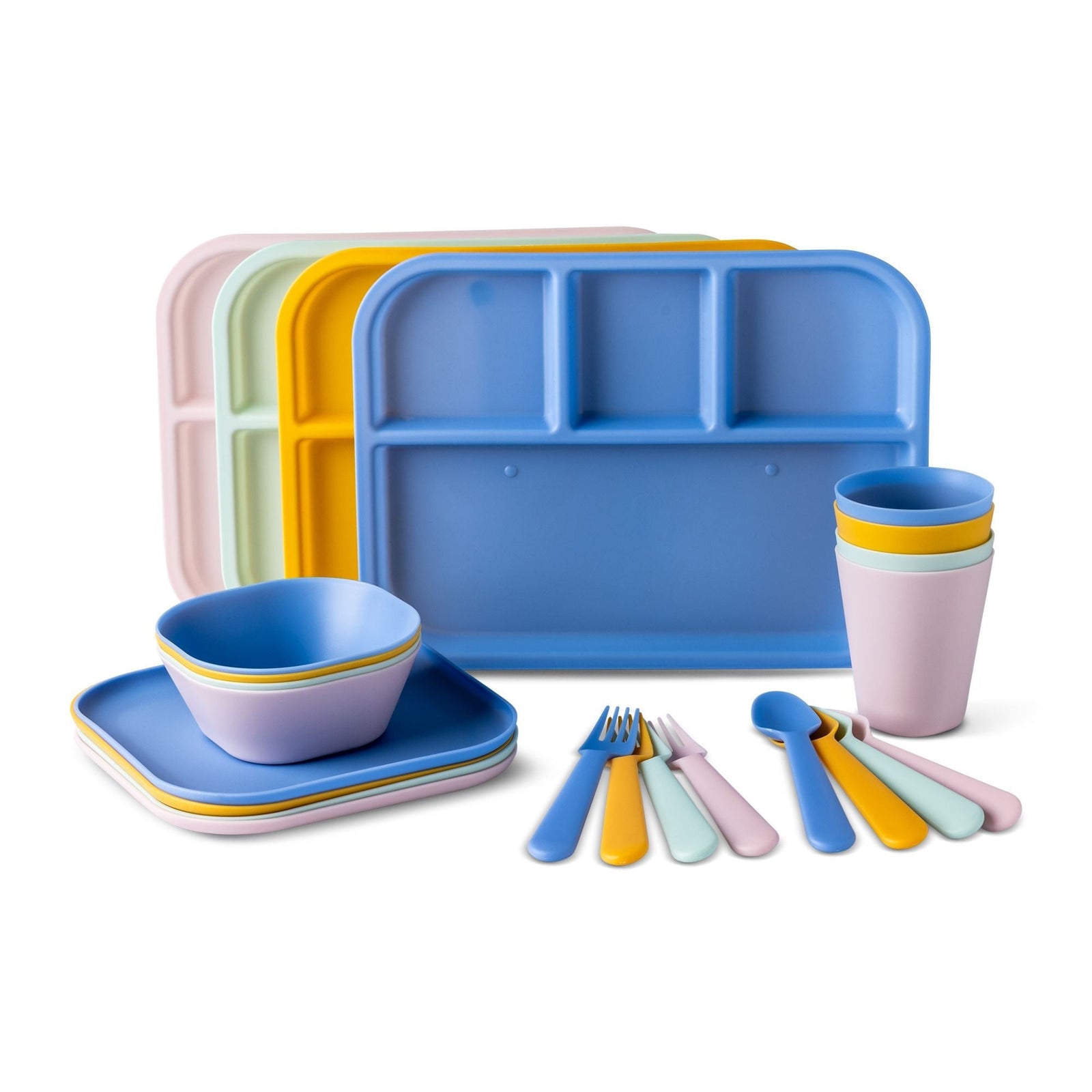 Kids' Plastic Dinnerware Set, Serves 4, 24-pc, Dishwasher Safe I2E7 - product image 1