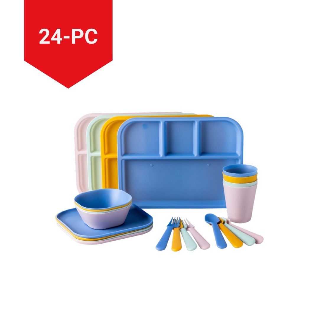 Kids' Plastic Dinnerware Set, Serves 4, 24-pc, Dishwasher Safe I2E7 - product image 3