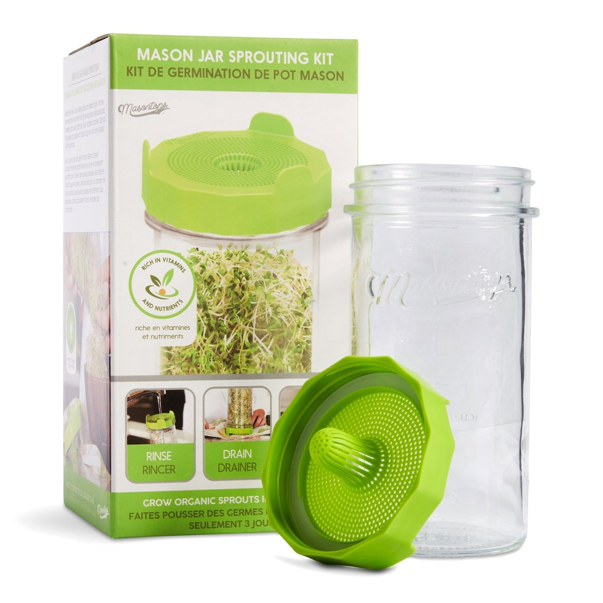Single Mason Jar Sprouting Kit with Seeds, 3-pc I6L9 - product image 1