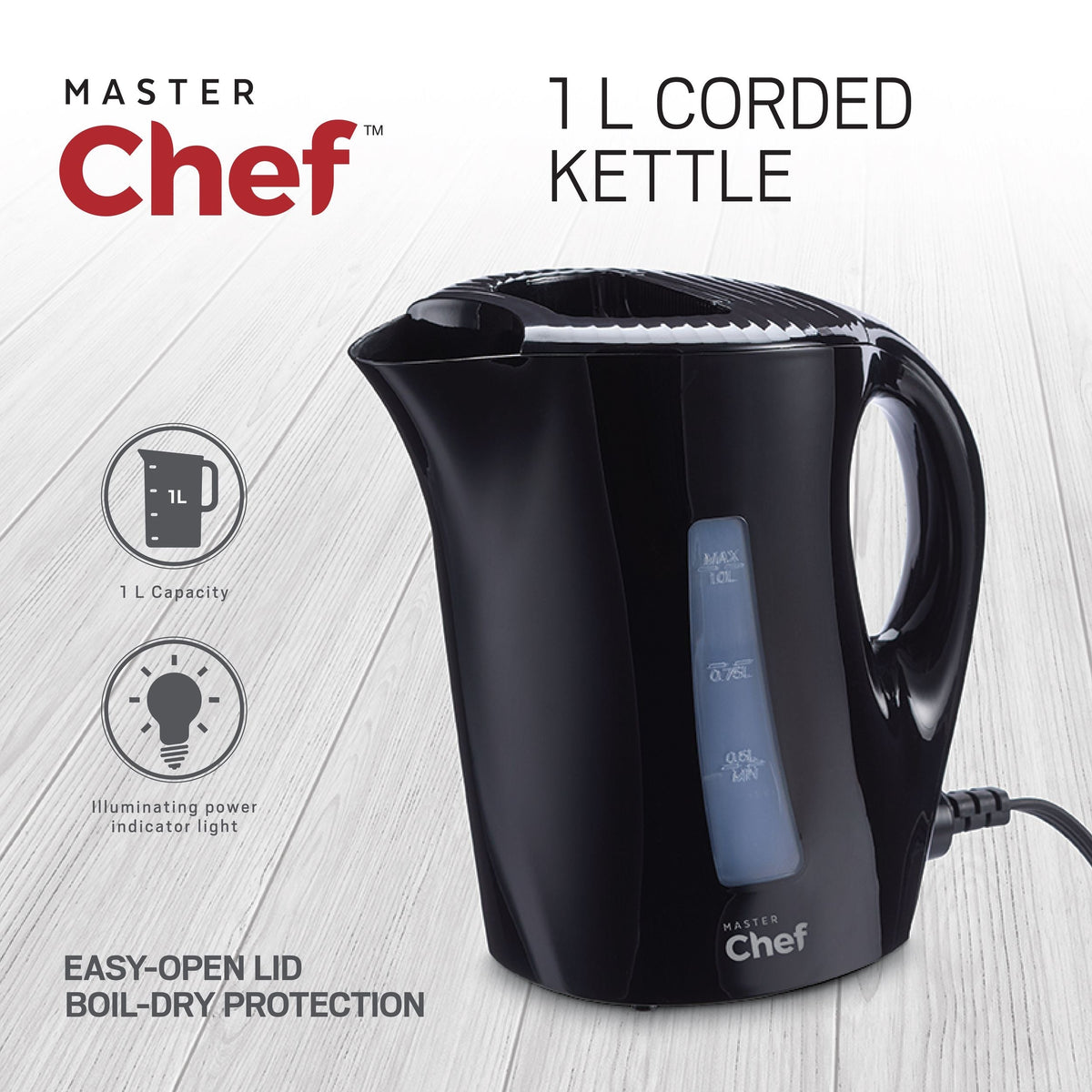 Corded Kettle with Water Gauge, Black, 1-L W7W2 - product image 2