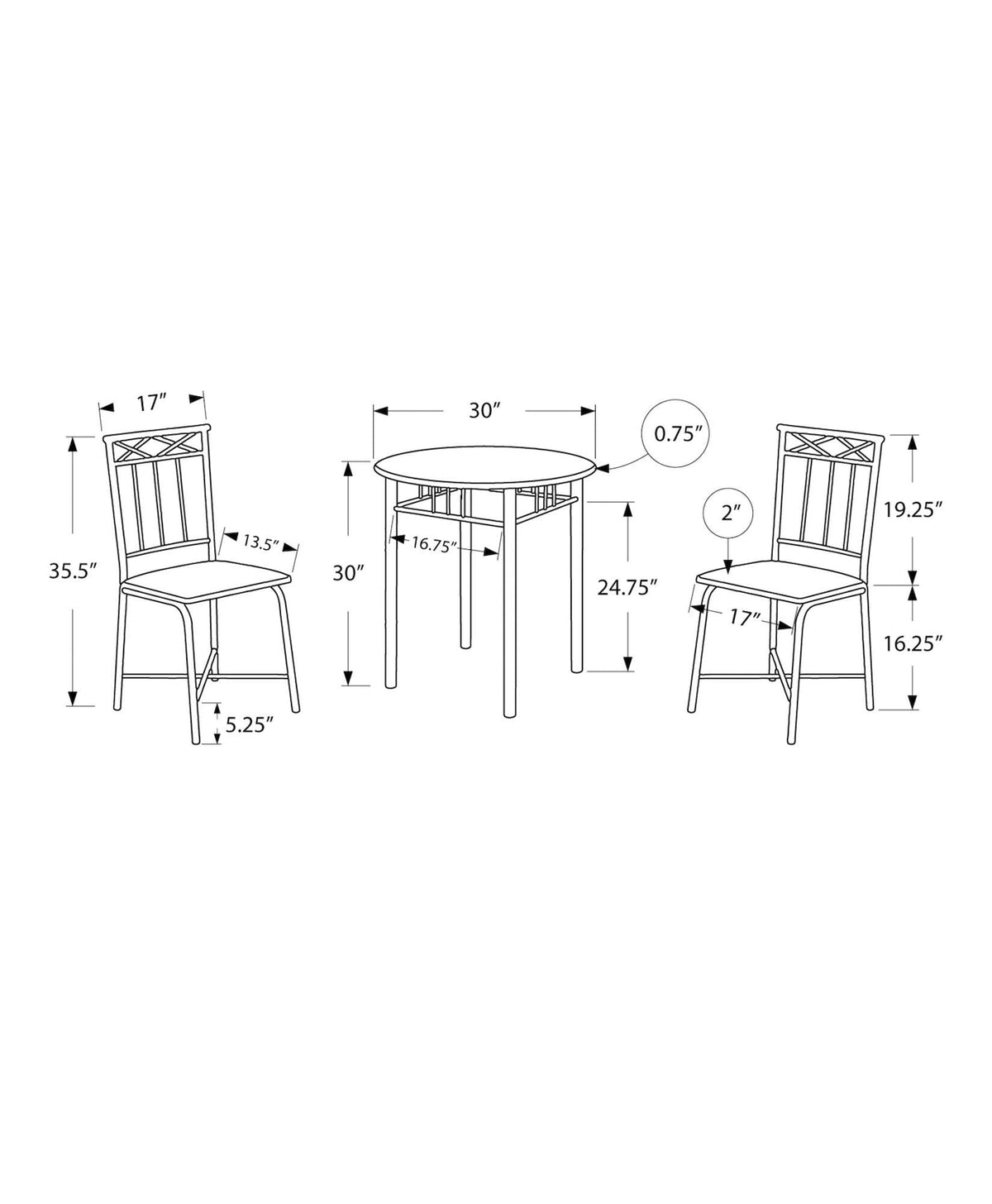 Transitional Dining Set, Grey, 3-pcs I5K0 - product image 2