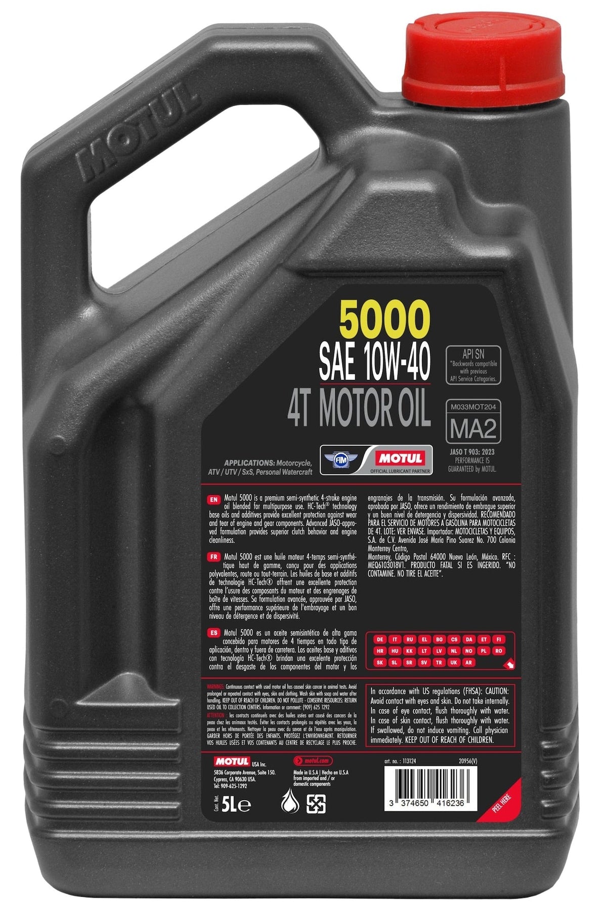 5000 4-Stroke Semi-Synthetic 10W40 Motor Oil, 5-L P9I8 - product image 2