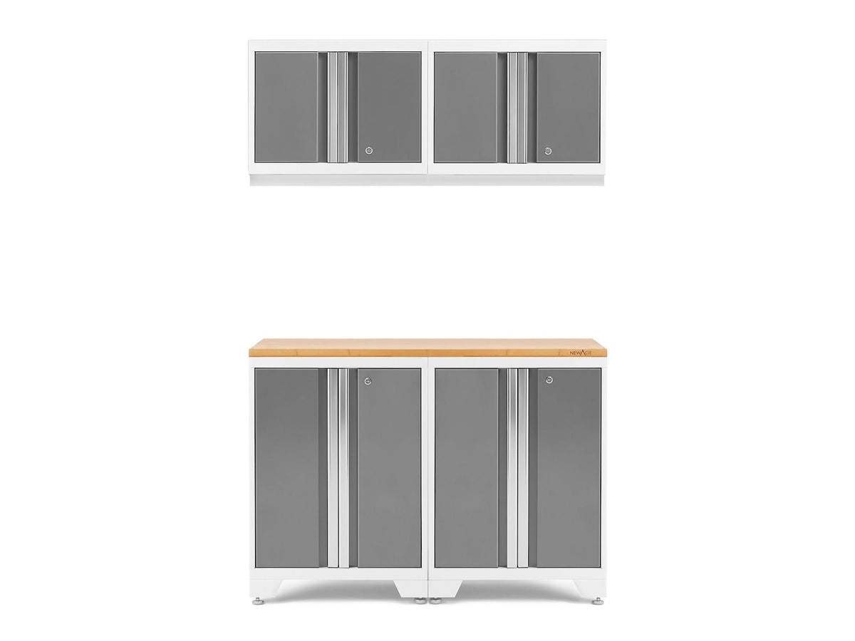 Bold 3.0 Series All-in-One Lockable Steel Garage Cabinetry Set with Bamboo Top, White/Platinum, 48-in x 18-in x 76.75-in, 5-pc Y5W8 - product image 1