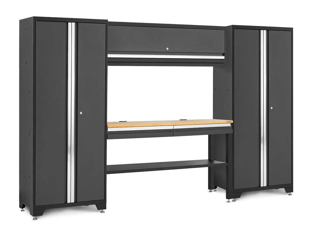 Bold 3.0 Series Lockable Steel Garage Cabinetry Set with Bamboo Top, Grey, 120-in x 18-in x 72-in, 5-pc P1Q7 - product image 1