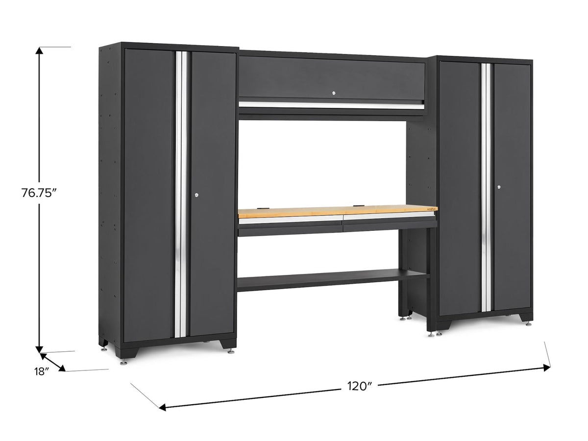 Bold 3.0 Series Lockable Steel Garage Cabinetry Set with Bamboo Top, Grey, 120-in x 18-in x 72-in, 5-pc P1Q7 - product image 2