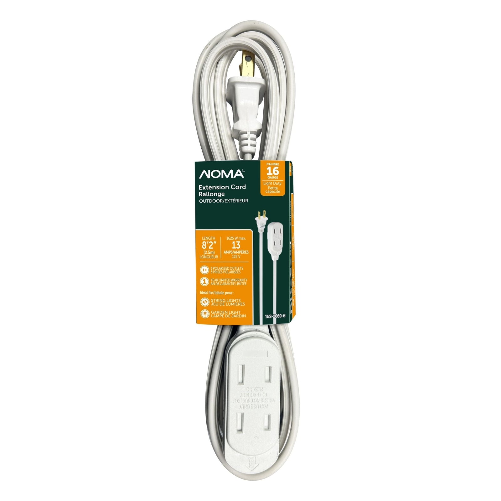 2.5-m 13A 3-Outlet Light-Duty 16-Gauge White Outdoor Extension Cord A0H5 - product image 1