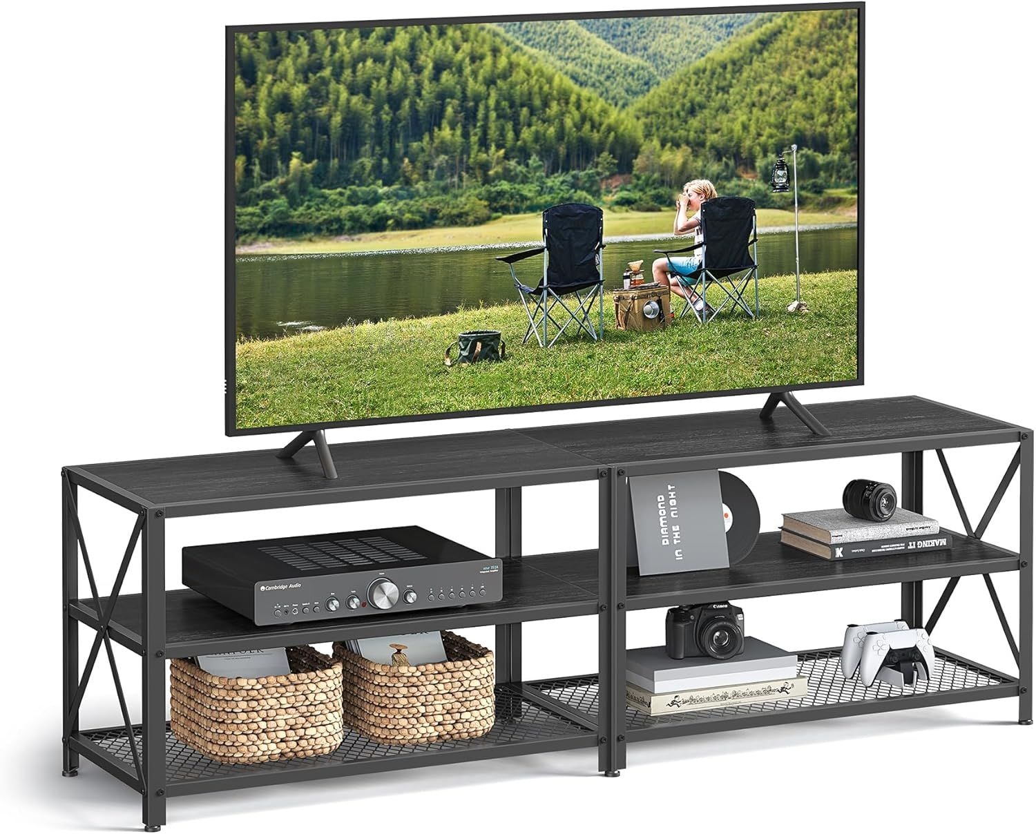 Home 70-in 3-Tier Industrial Black TV Stand B5I4 - product image 3