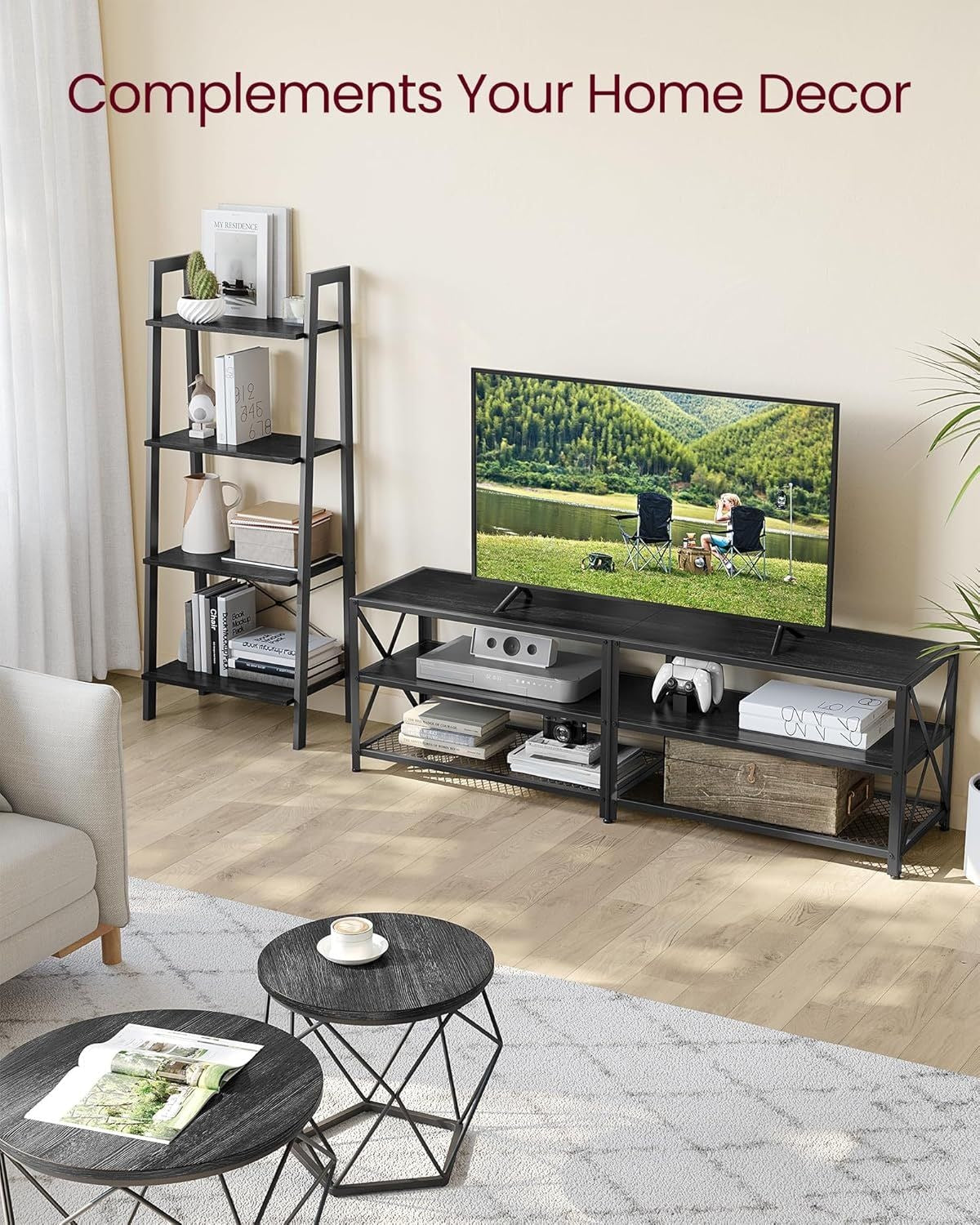 Home 70-in 3-Tier Industrial Black TV Stand B5I4 - product image 6