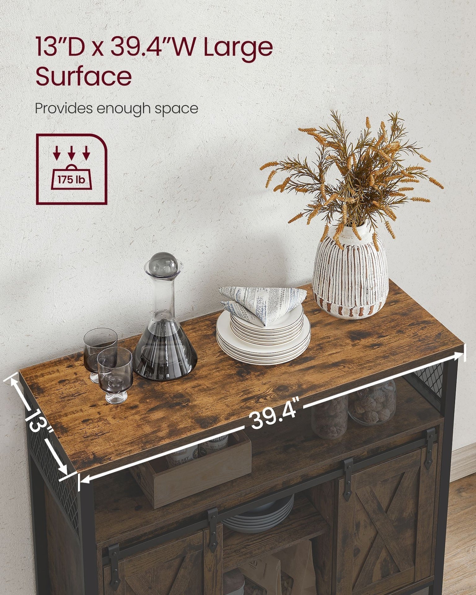 Home Brown Buff Sideboard Storage with Sliding Doors Q7T9 - product image 5