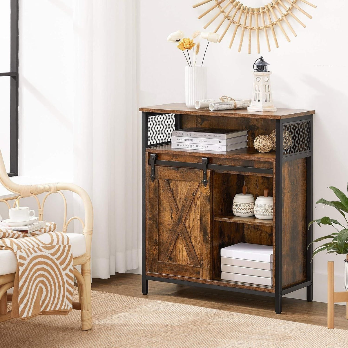 Home Rustic Brown Cabinet with Sliding Door V1K6 - product image 7