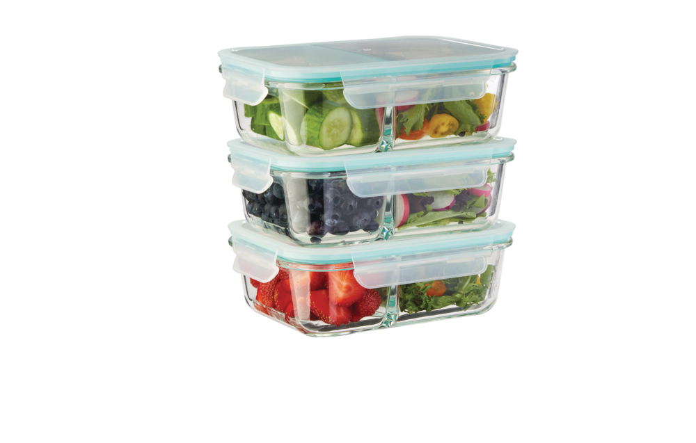 Glass Clip Food Storage Container Set with Compartments and Leakproof Lids, 3 Count M2D4 - product image 1