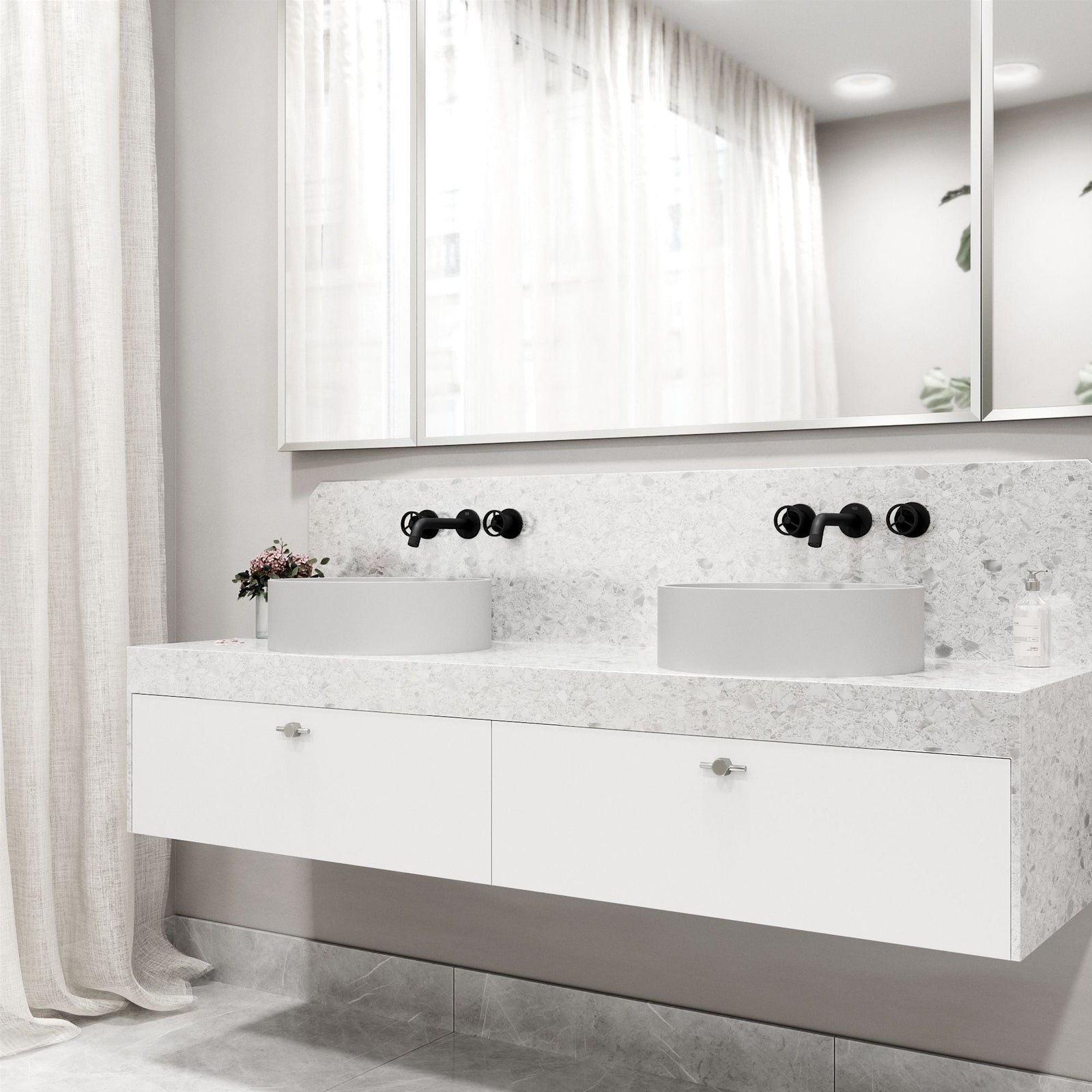 Anvil MatteStone Round White Composite Bathroom Sink/Basin Set with Cass Wall Mount Faucet and Pop-Up Drain Y8D8 - product image 8