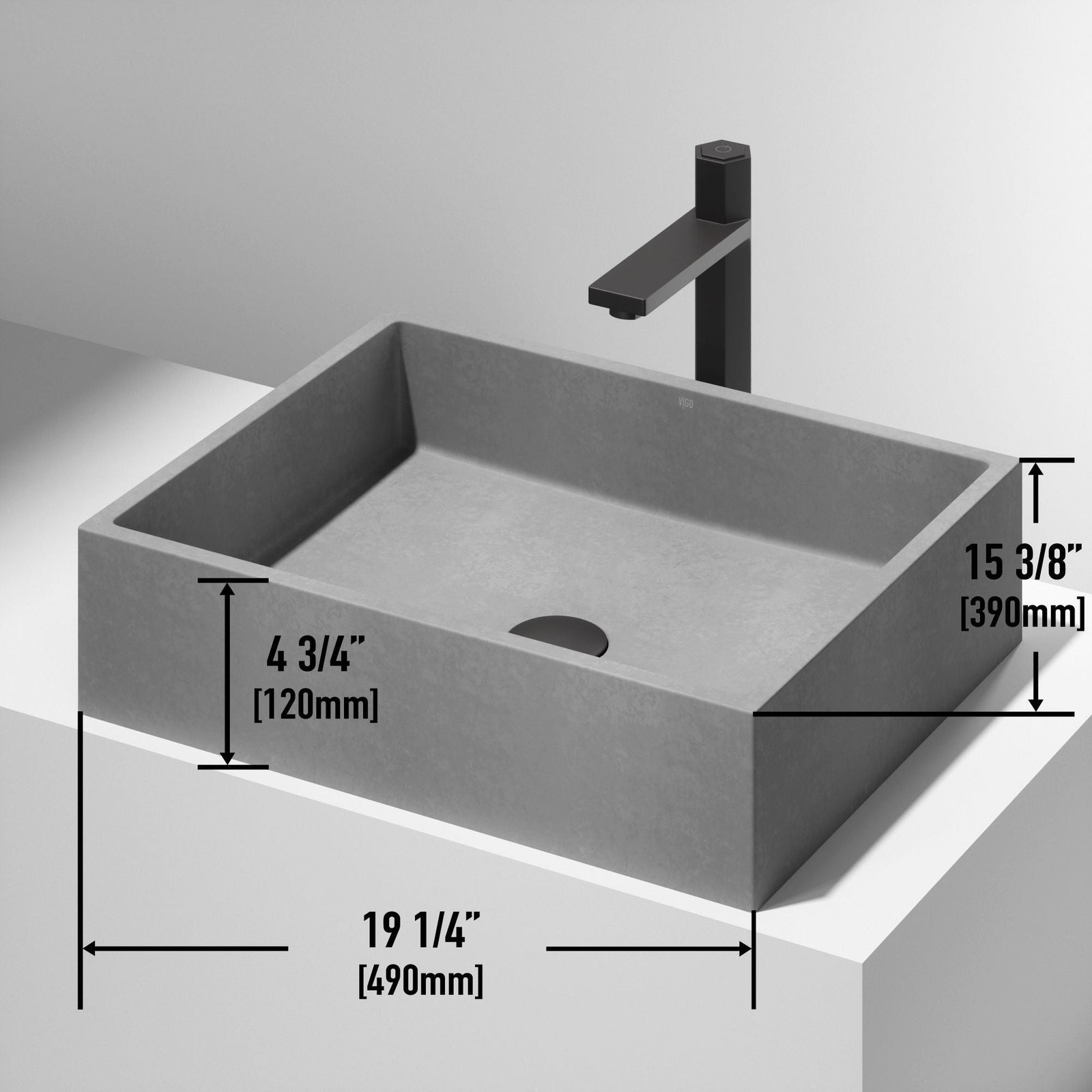 Coca Gothic ConcretoStone 19x15-in Deep Grey Bathroom Sink/Basin with Rectangular Vessel A0K9 - product image 2