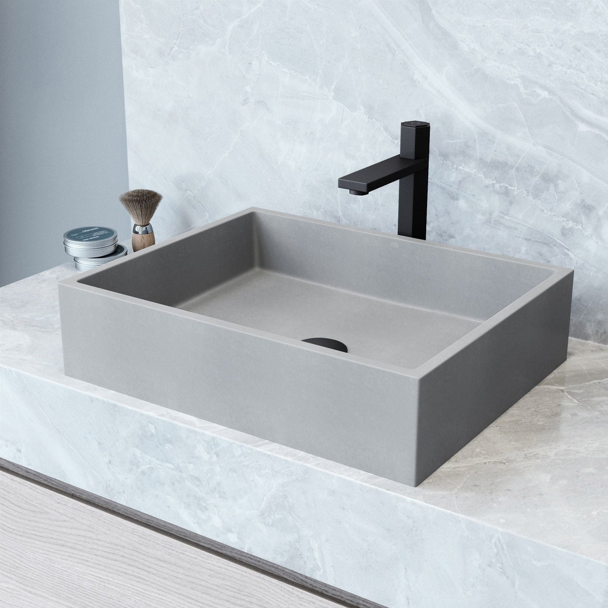 Coca Gothic ConcretoStone 19x15-in Deep Grey Bathroom Sink/Basin with Rectangular Vessel A0K9 - product image 7