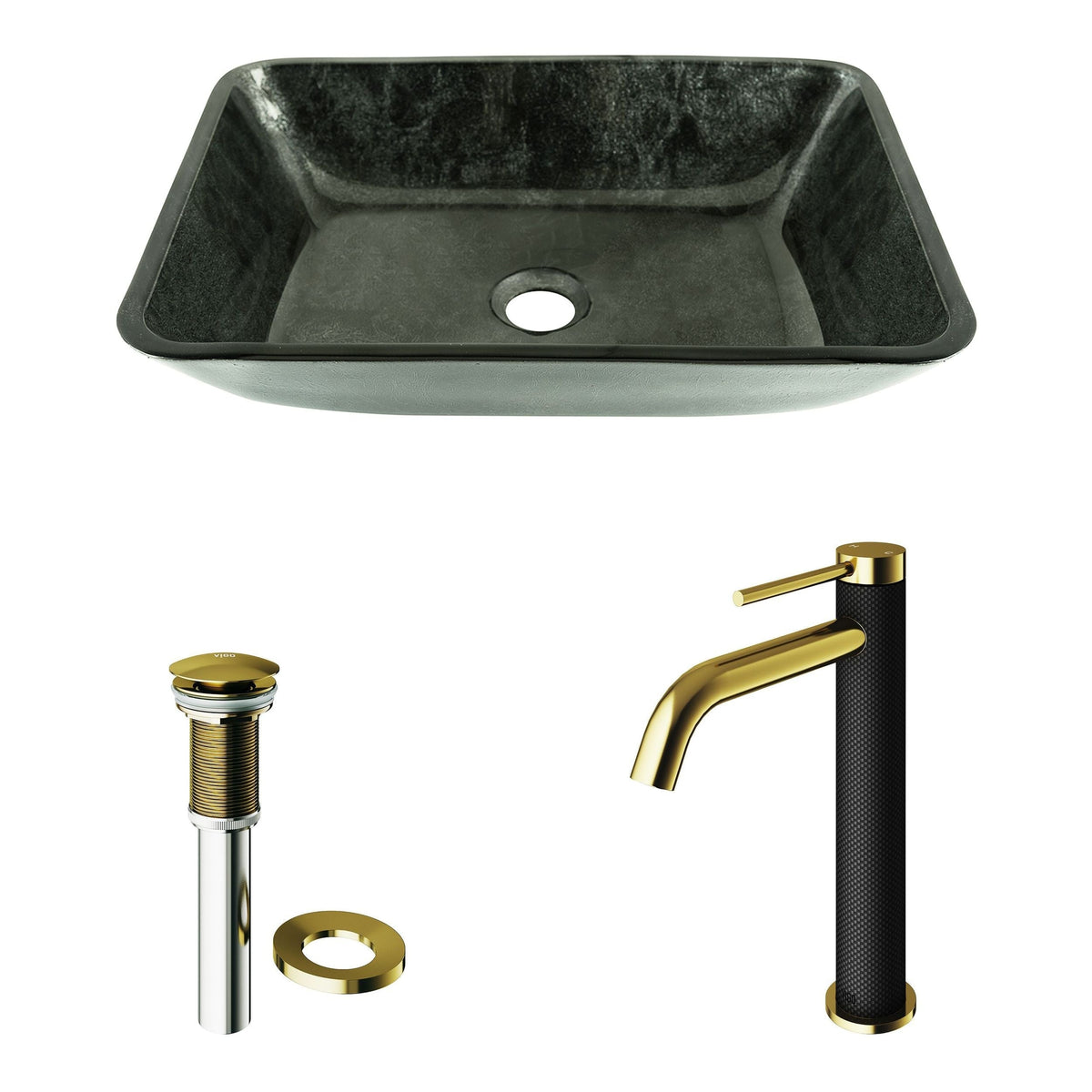 Glass Grey Onyx Bathroom Sink/Basin Set with Matte Gold Lexington Faucet and Rectangular Vessel S3B2 - product image 2