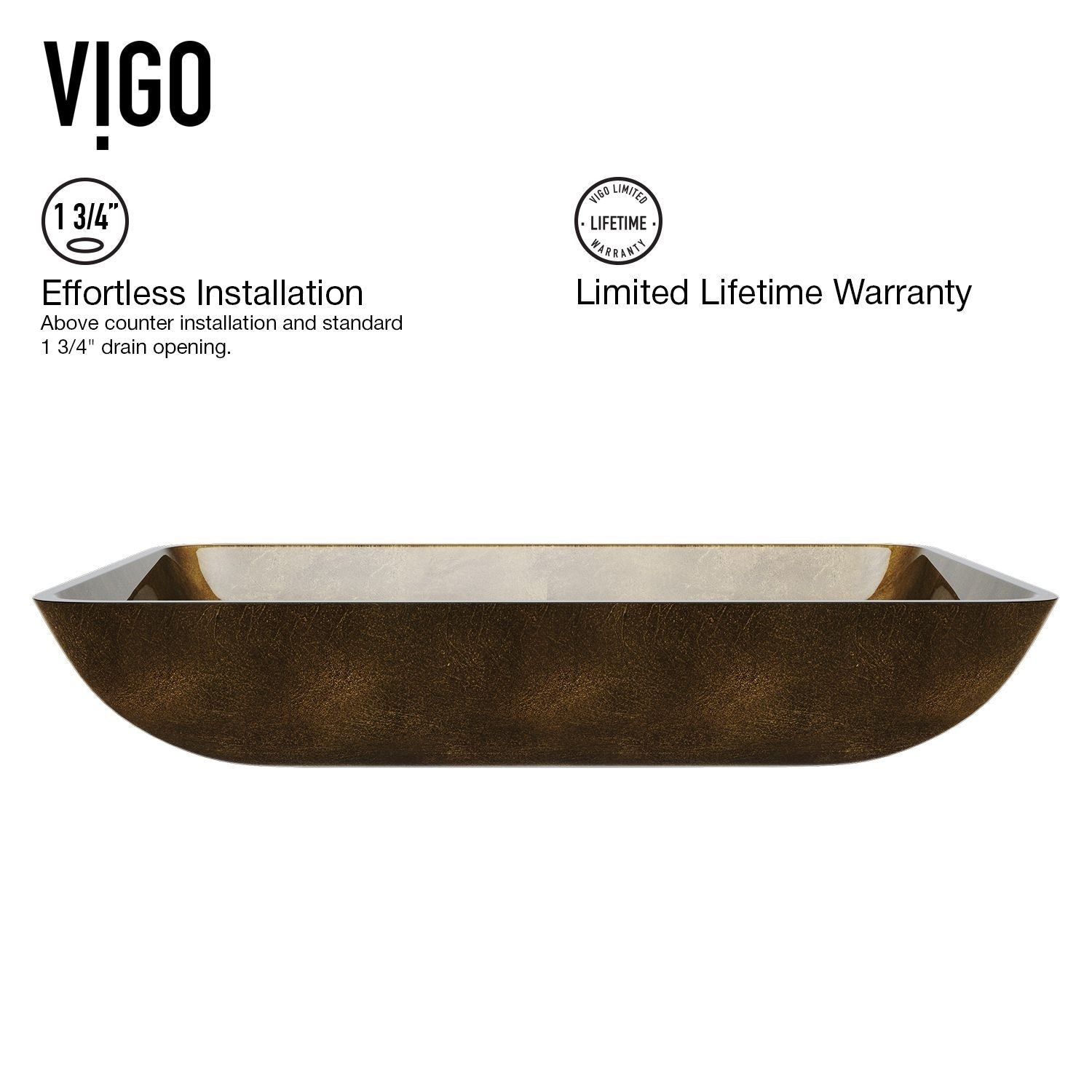 Glass Rectangular Vessel Bathroom Sink/Basin with Rounded Edges & Deep Bowl, Copper M1B6 - product image 3