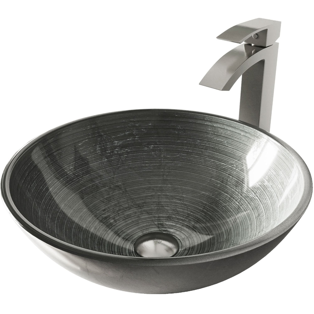 Glass Simply Silver Bathroom Sink/Basin Set with Duris Faucet and Round Vessel I2P0 - product image 1