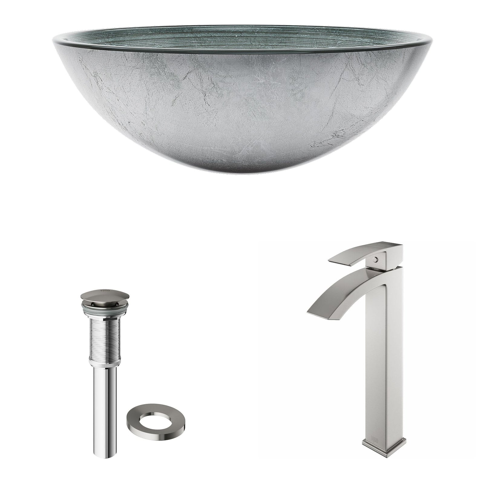 Glass Simply Silver Bathroom Sink/Basin Set with Duris Faucet and Round Vessel M4A2 - product image 2