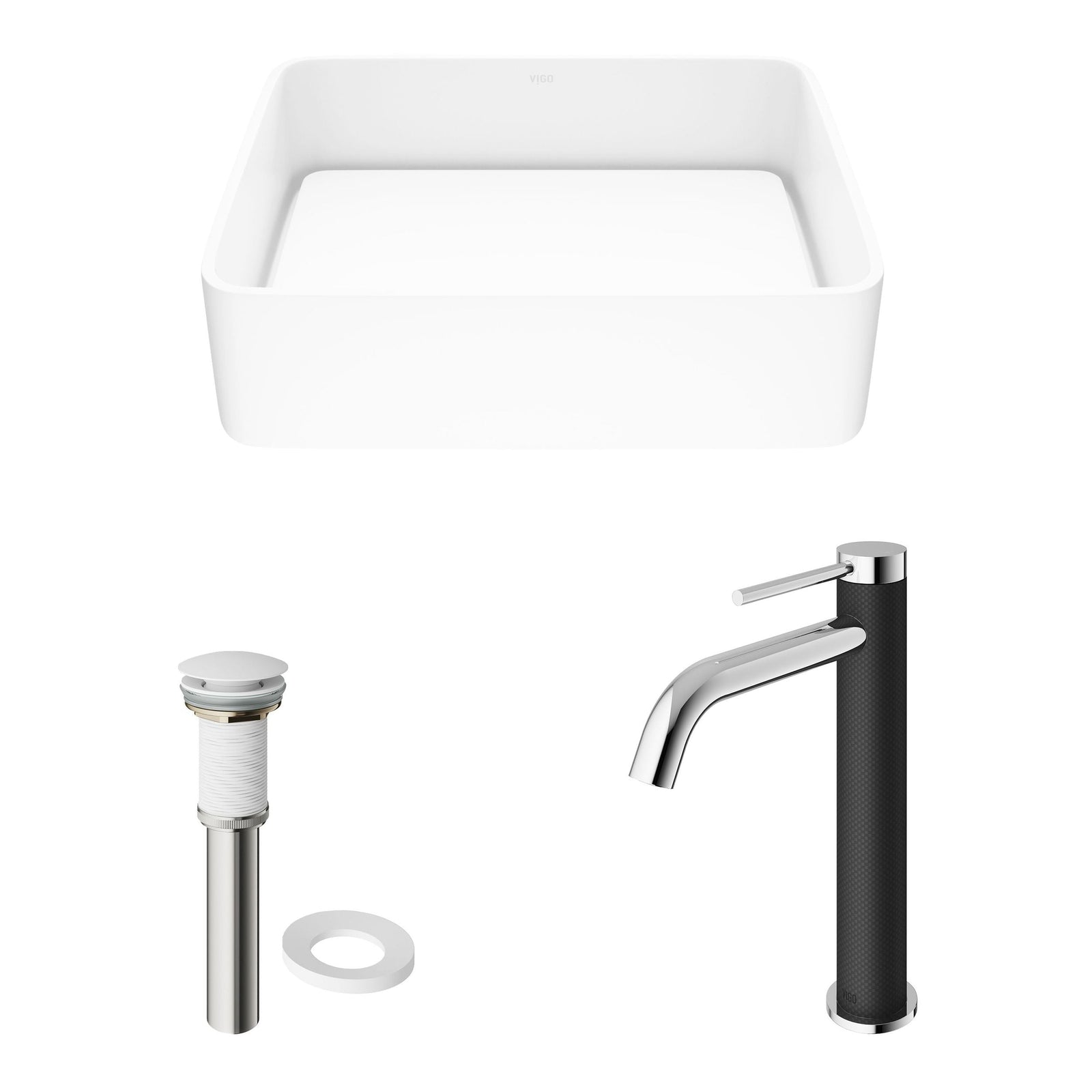 Jasmine MatteStone White Bathroom Sink/Basin Set with Lexington Faucet and Rectangular Composite Vessel H8L8 - product image 2