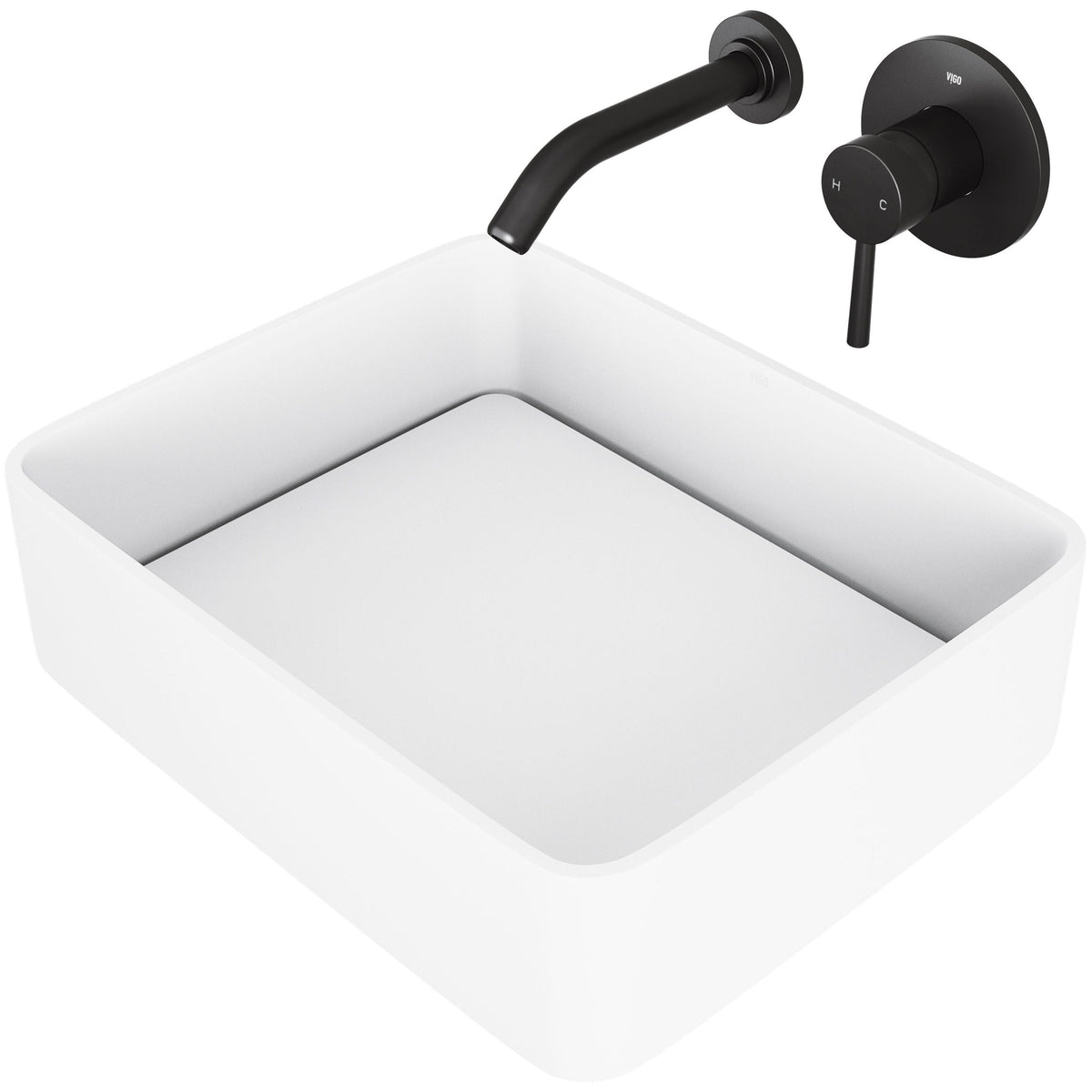 Jasmine MatteStone White Bathroom Sink/Basin Set with Olus Wall Mount Faucet and Rectangular Composite Vessel B3F8 - product image 1