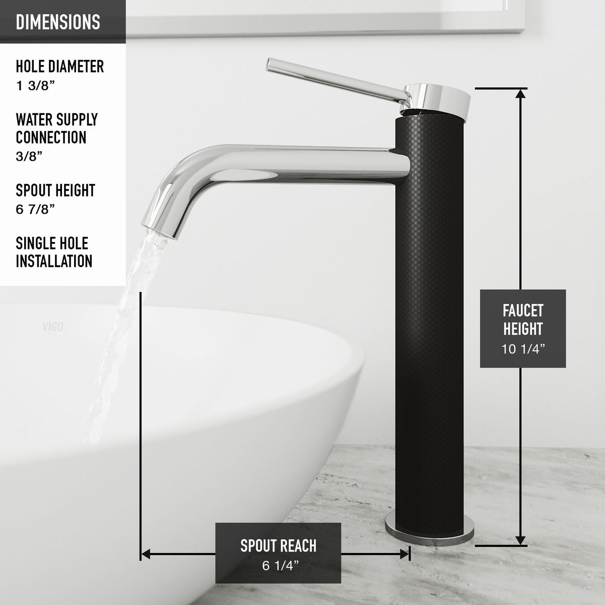Lexington Single Handle Vessel Sink Bathroom Faucet with cFiber© Body, Chrome E7C1 - product image 6