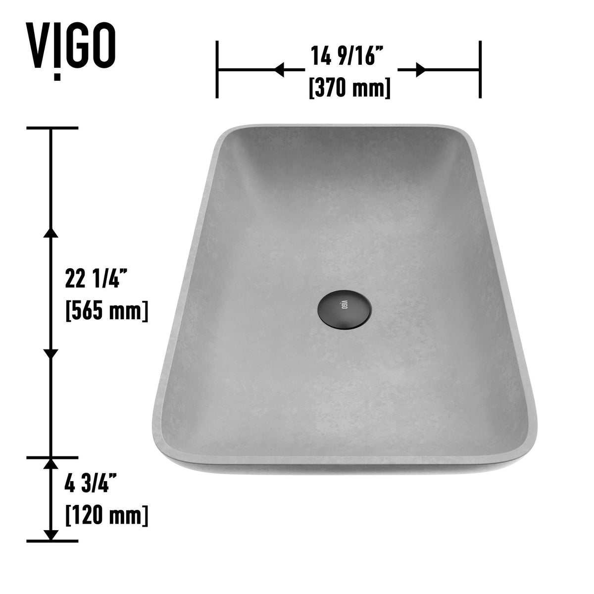Lorca Gothic ConcretoStone 22x15-in Deep Grey Bathroom Sink/Basin with Rectangular Vessel W6P7 - product image 2