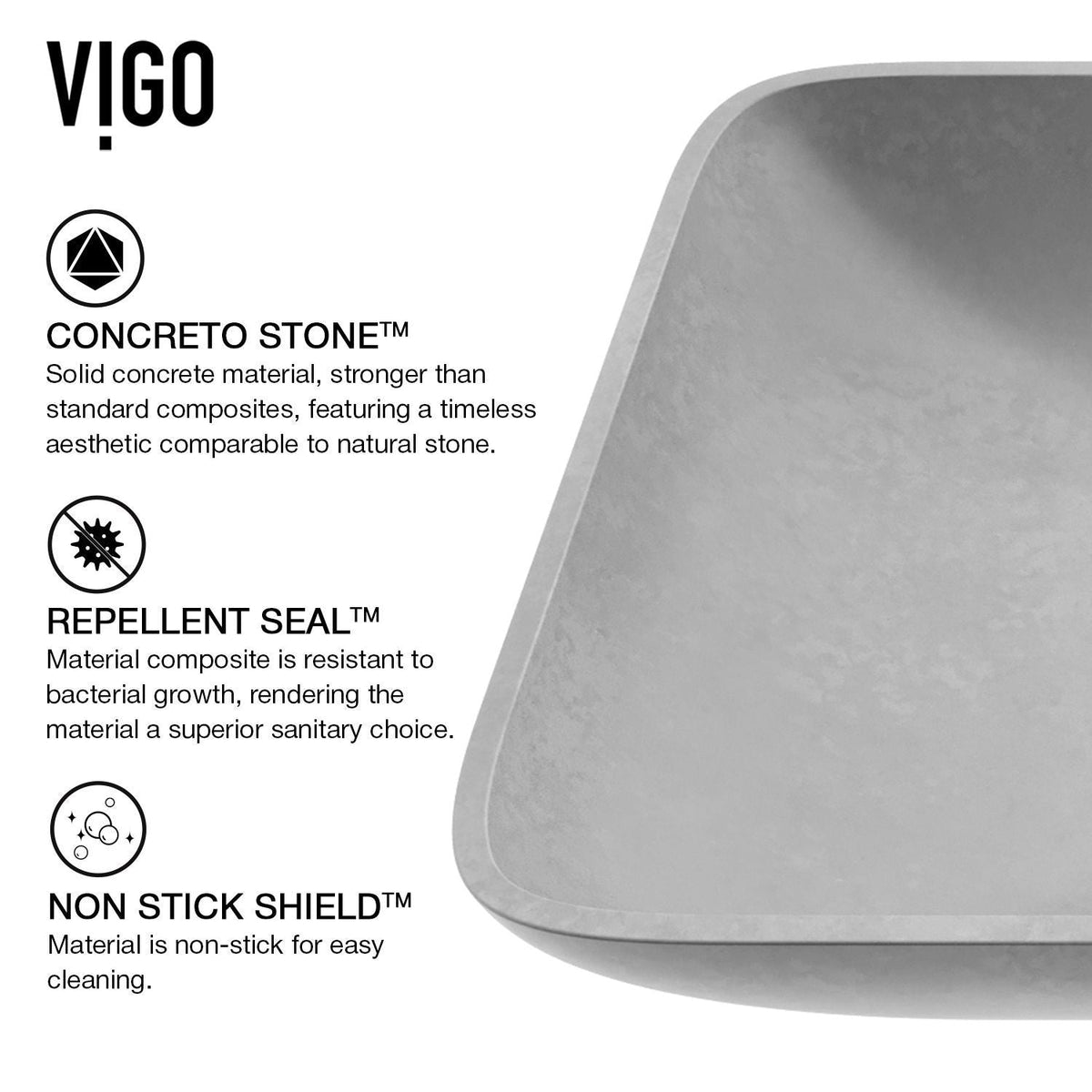 Lorca Gothic ConcretoStone 22x15-in Deep Grey Bathroom Sink/Basin with Rectangular Vessel W6P7 - product image 4