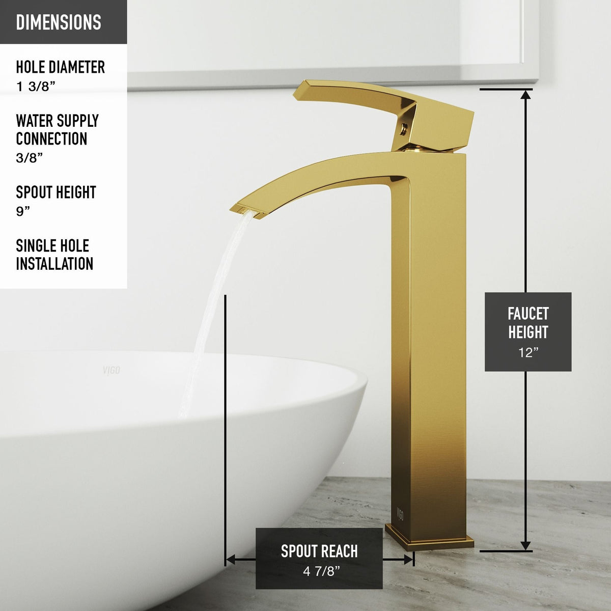 Magnolia MatteStone White Bathroom Sink/Basin Set with Matte Gold Duris Faucet and Rectangular Composite Vessel M7L3 - product image 7