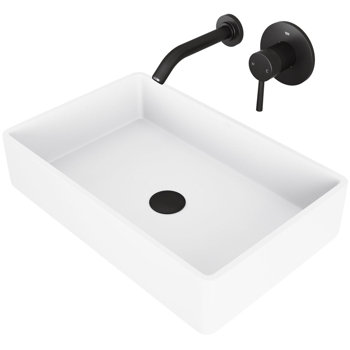 Magnolia MatteStone White Bathroom Sink/Basin Set with Olus Wall Mount Faucet and Rectangular Composite Vessel J0N7 - product image 1