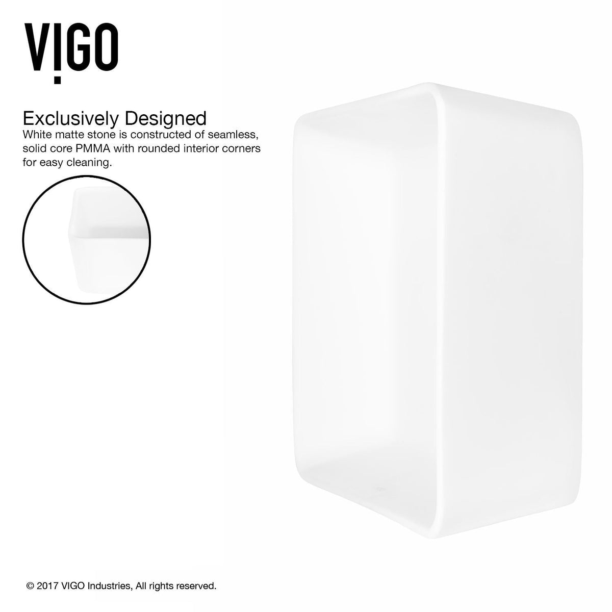 Marigold Matte Stone Rectangular Composite Vessel Bathroom Sink/Basin with Rounded Edges & Deep Bowl, White L4Y5 - product image 2