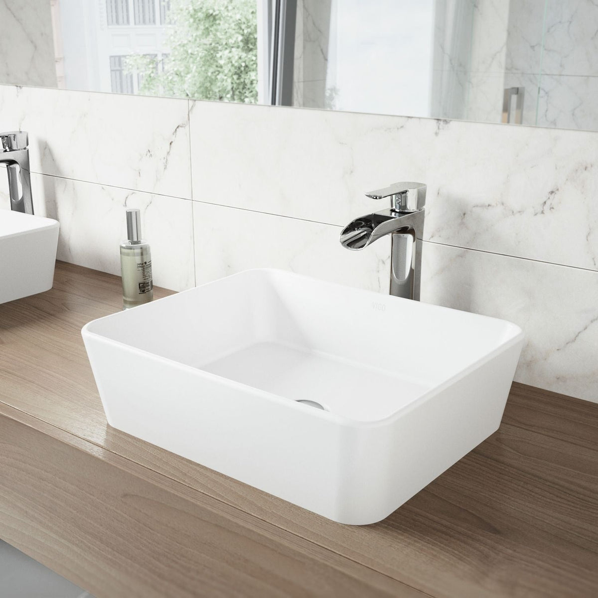 Marigold Matte Stone Rectangular Composite Vessel Bathroom Sink/Basin with Rounded Edges & Deep Bowl, White L4Y5 - product image 6