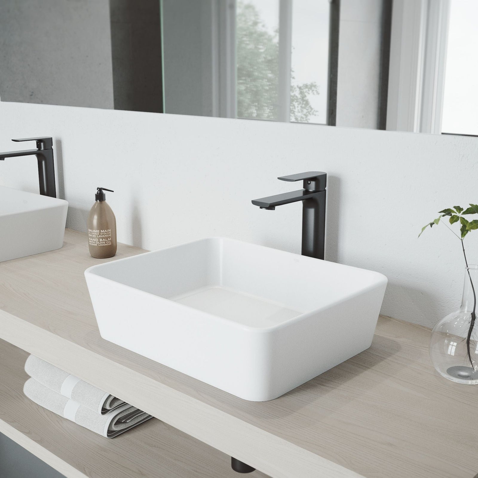 Marigold MatteStone Matte White Bathroom Sink/Basin Set with Norfolk Faucet and Rectangular Composite Vessel X1D2 - product image 7