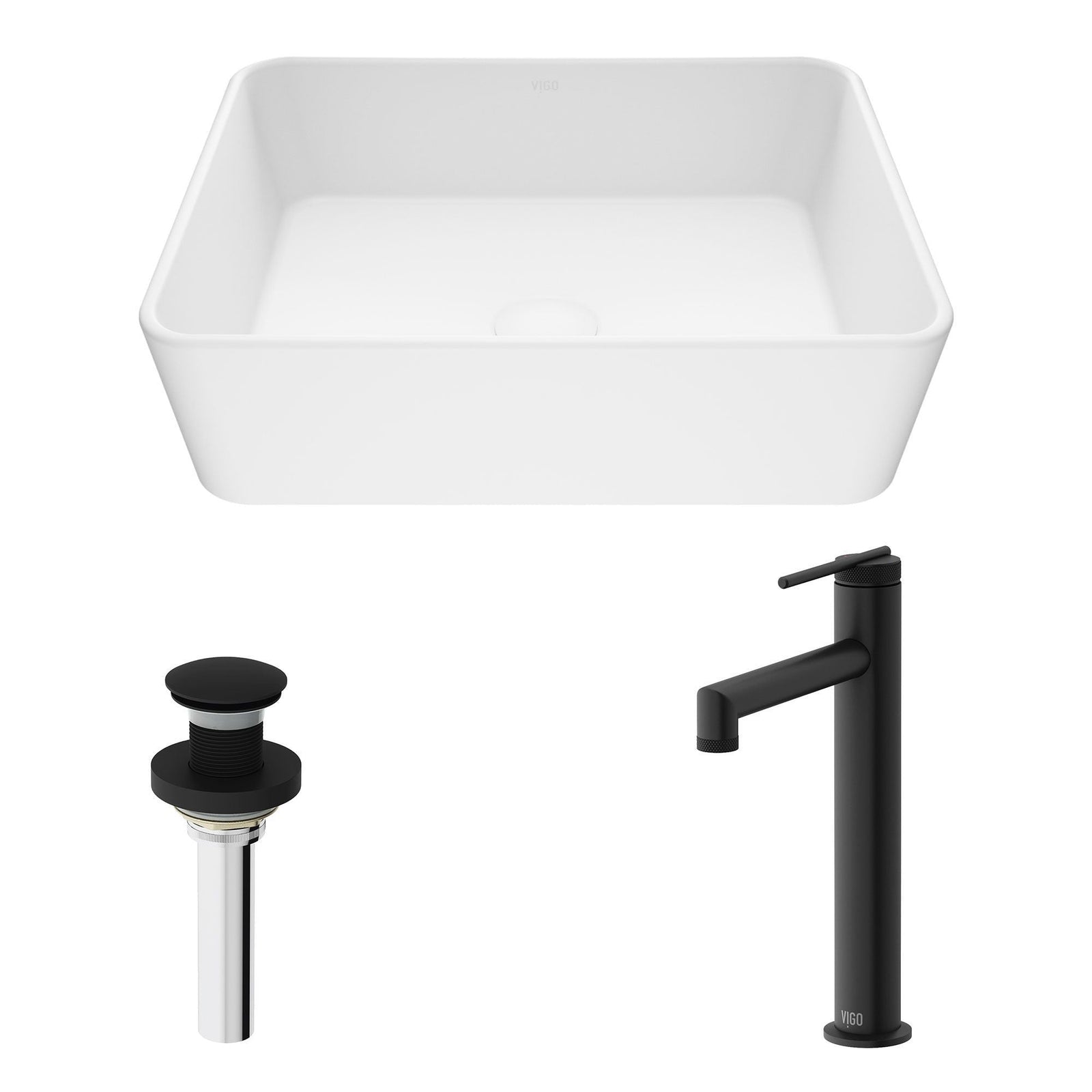 Marigold MatteStone Matte White Bathroom Sink/Basin Set with Sterling Faucet and Rectangular Composite Vessel O1D5 - product image 2