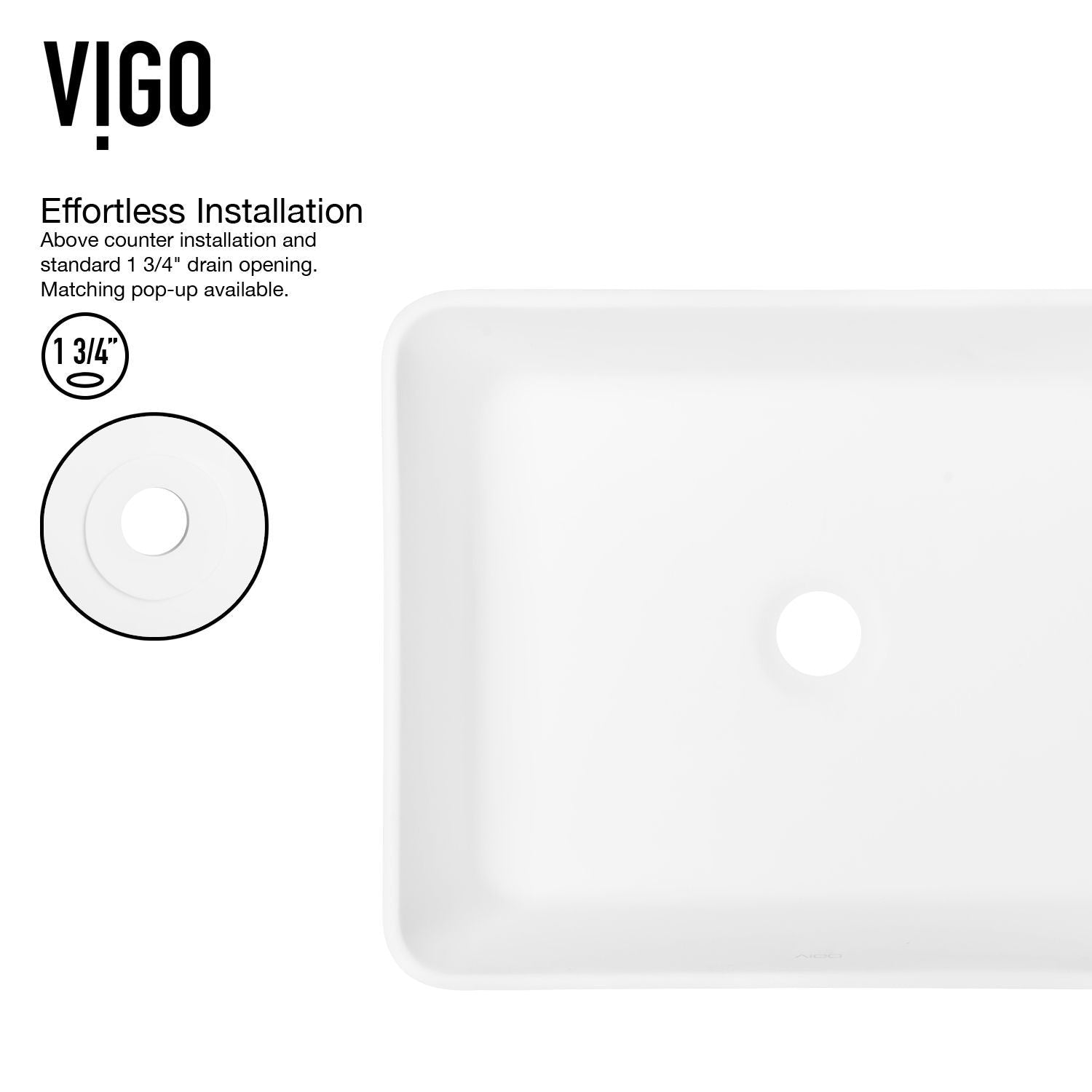 Marigold MatteStone Matte White Bathroom Sink/Basin Set with Sterling Faucet and Rectangular Composite Vessel O1D5 - product image 5