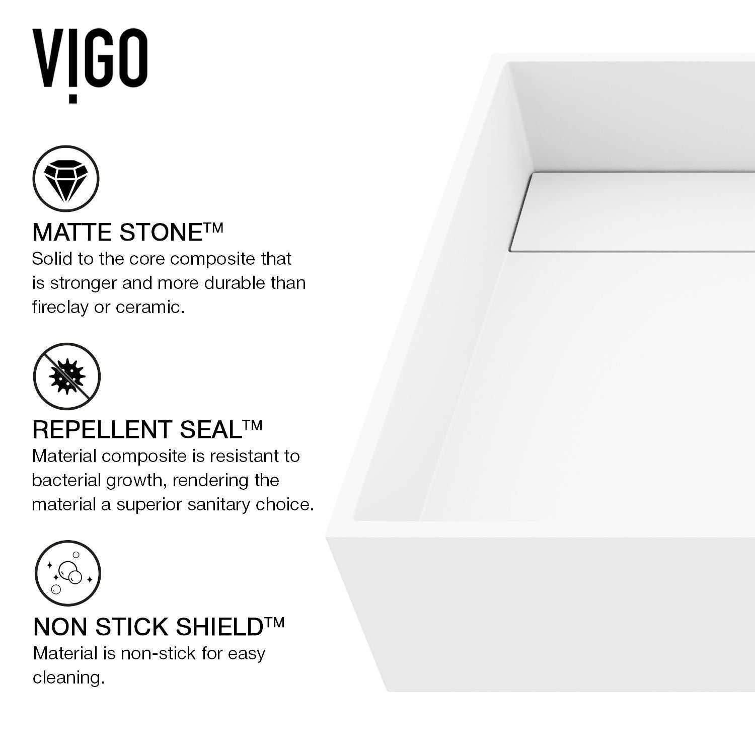 Montauk MatteStone 23x15-in Deep White Bathroom Sink/Basin with Rectangular Vessel Y1L8 - product image 4
